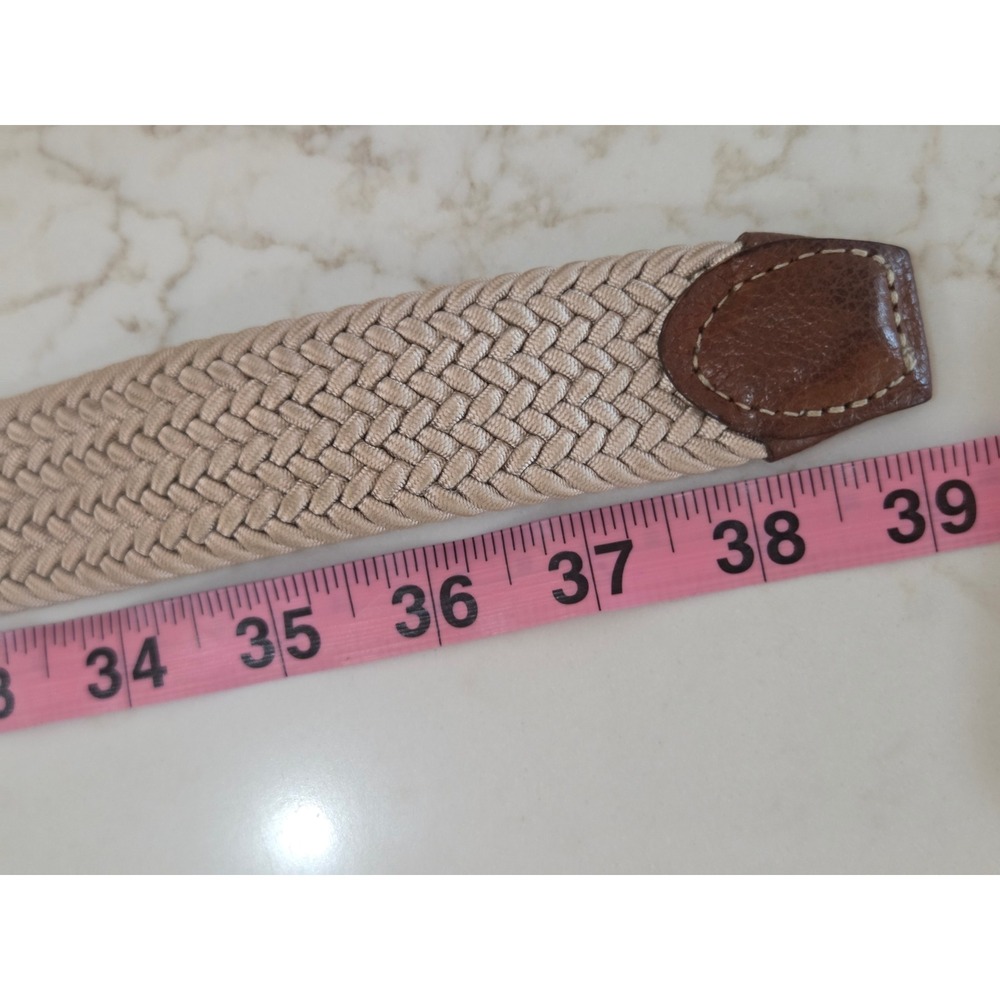 Martin Dingman Braided Stretch Belt 34 Beige Tan Leather Woven Elastic EUC - Picture 7 of 7
